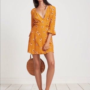 Mustard floral wrap dress